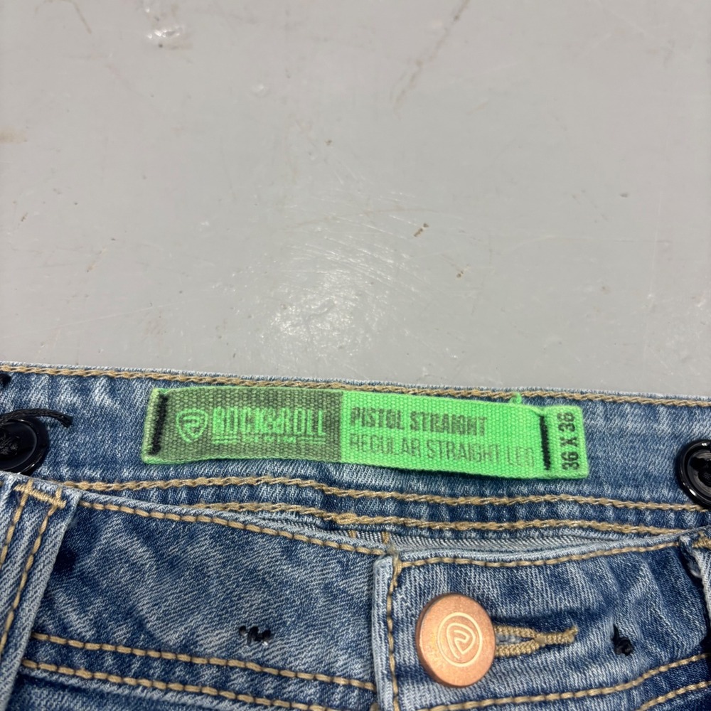 Rock and Roll Denim Pistol Straight Jeans Mens 36x36 Medium Wash Blue - Picture 3 of 7